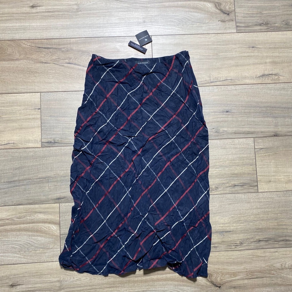 Club Monaco Women's Plaid Bias Skirt Size 4 Navy Blue Red Cream‎